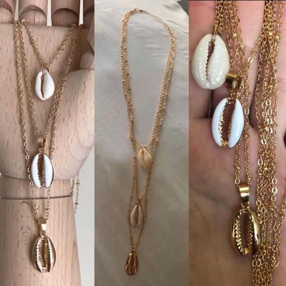 Marvelous Triple Layer Cowrie Shell Necklace (H3) - Picture 7 of 8